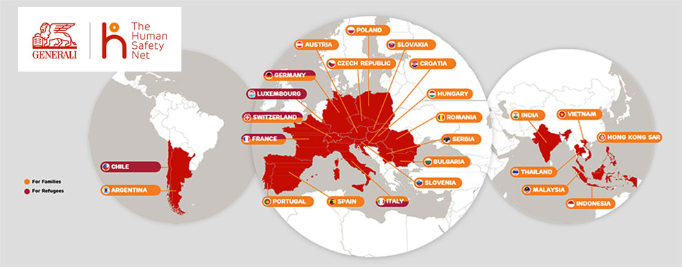 Carte des antennes locales de la fondation de Generali, The Human Safety Net