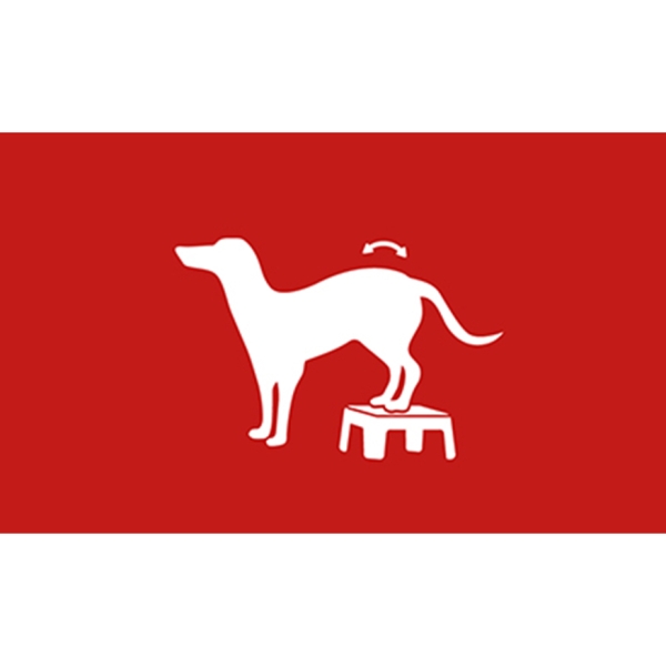 vignette dessin chien pattes arrières sur tabouret