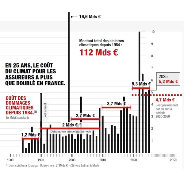 Infographie sur le cout des événements climatiques pour l'assurance
