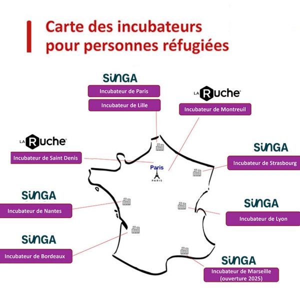 Carte des incubateurs pour personnes réfugiées de la fondation de Generali, THSN